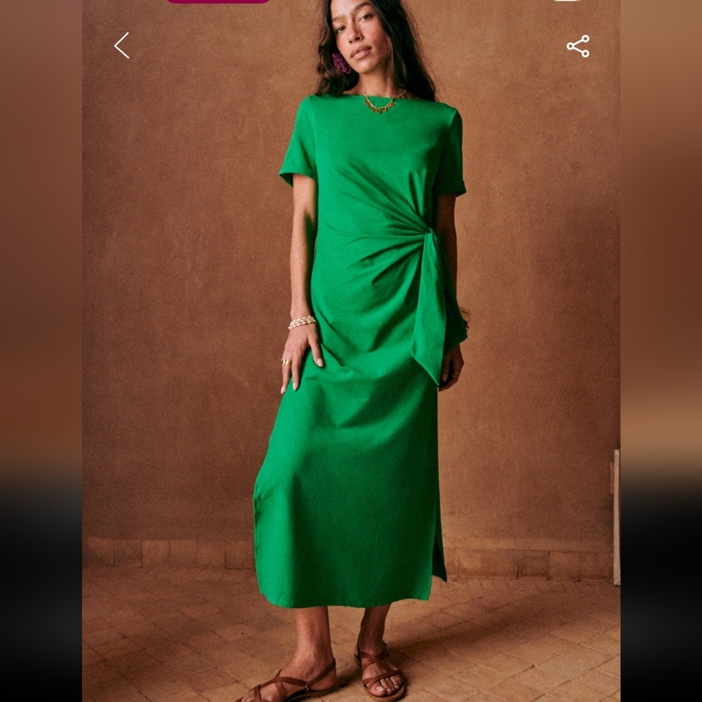 Sezane Pippa Vibrant Green Organic Cotton Long Dress